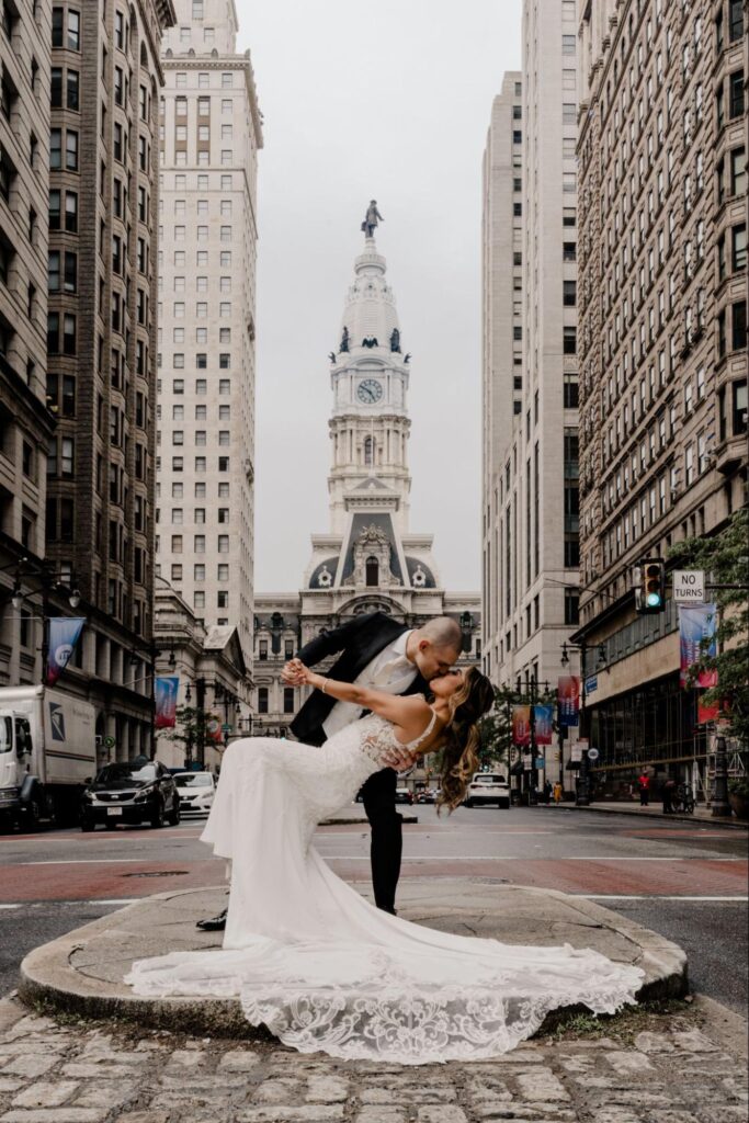 Wedding couple in front of Philadelphia City Hall